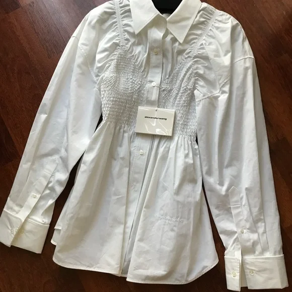 NWT Alexander Wang Long Sleeve Smocked Cami Oversize Poplin Cotton Shirt Dress S - Picture 8 of 15